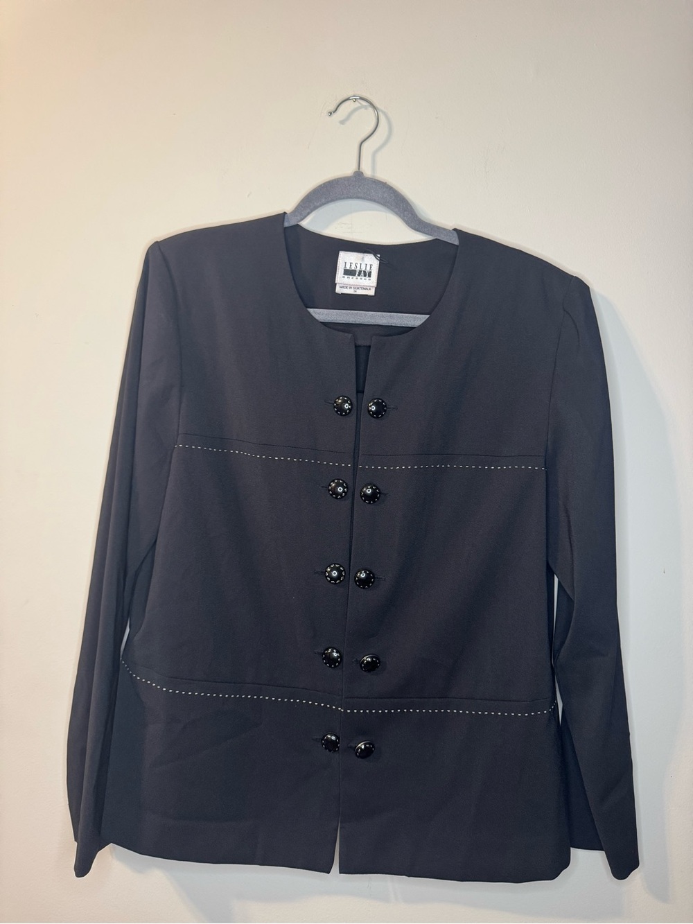 Vintage Leslie Fay Black Blazer Jacket Women’s 14 Structured Shoulder Pads